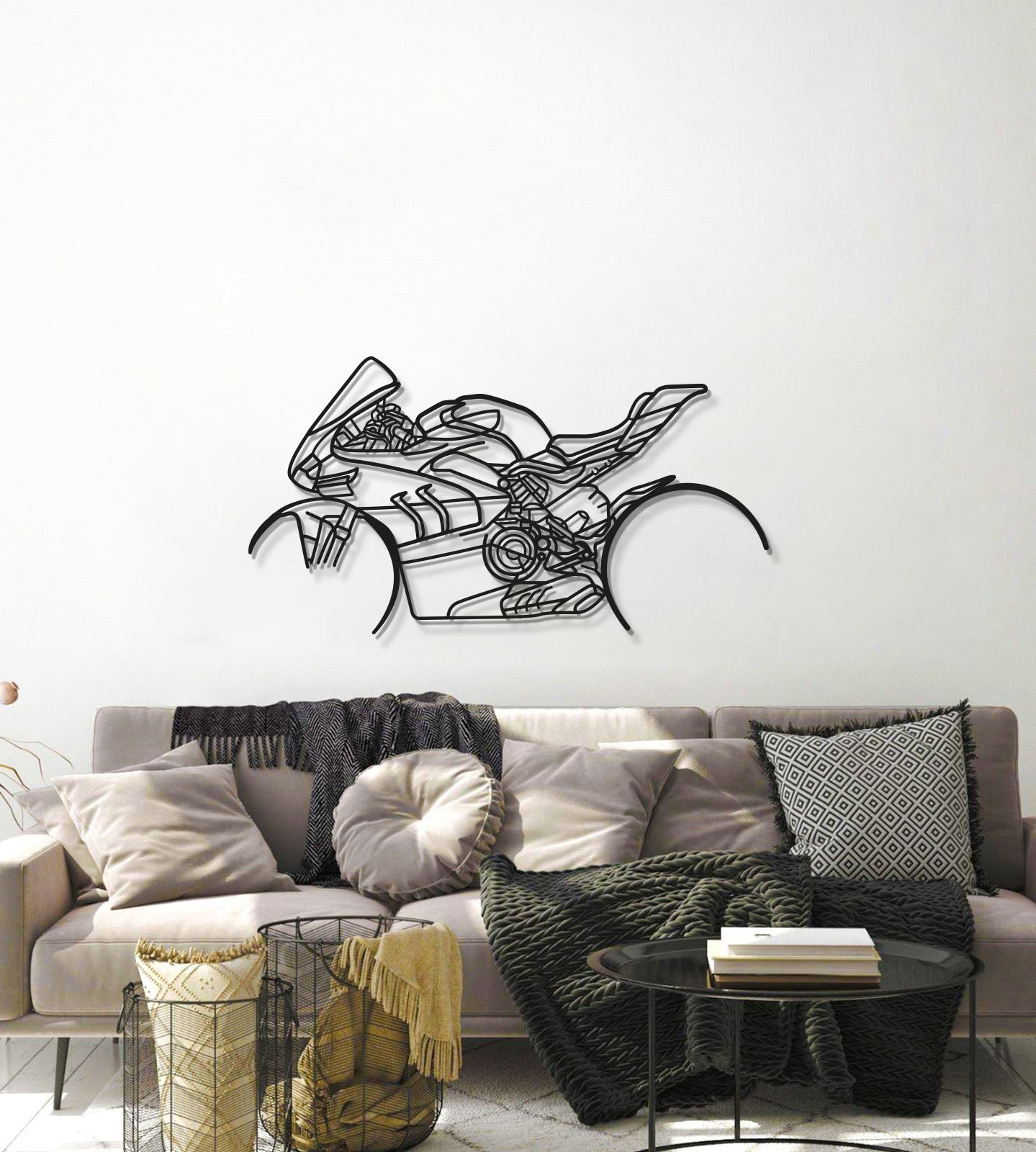 Metal wall art silhouette of V4SP motorcycle for office or study