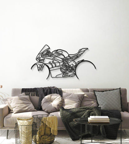 Metal wall art silhouette of V4SP motorcycle for office or study