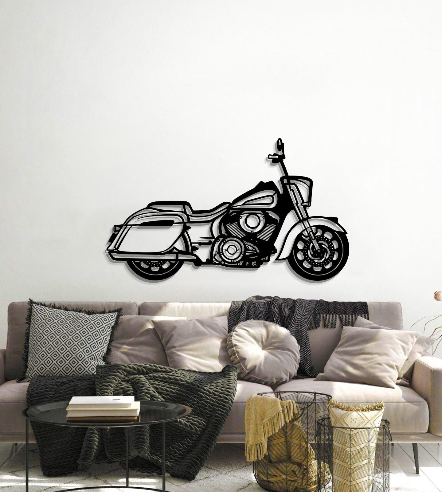 Indian Springfield Dark Horse ready-to-hang wall art enriches bedroom décor with vintage touring motorcycle design