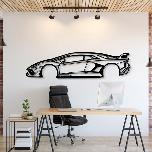 Aventador SVJ metal car wall art adds supercar drama to a modern living room