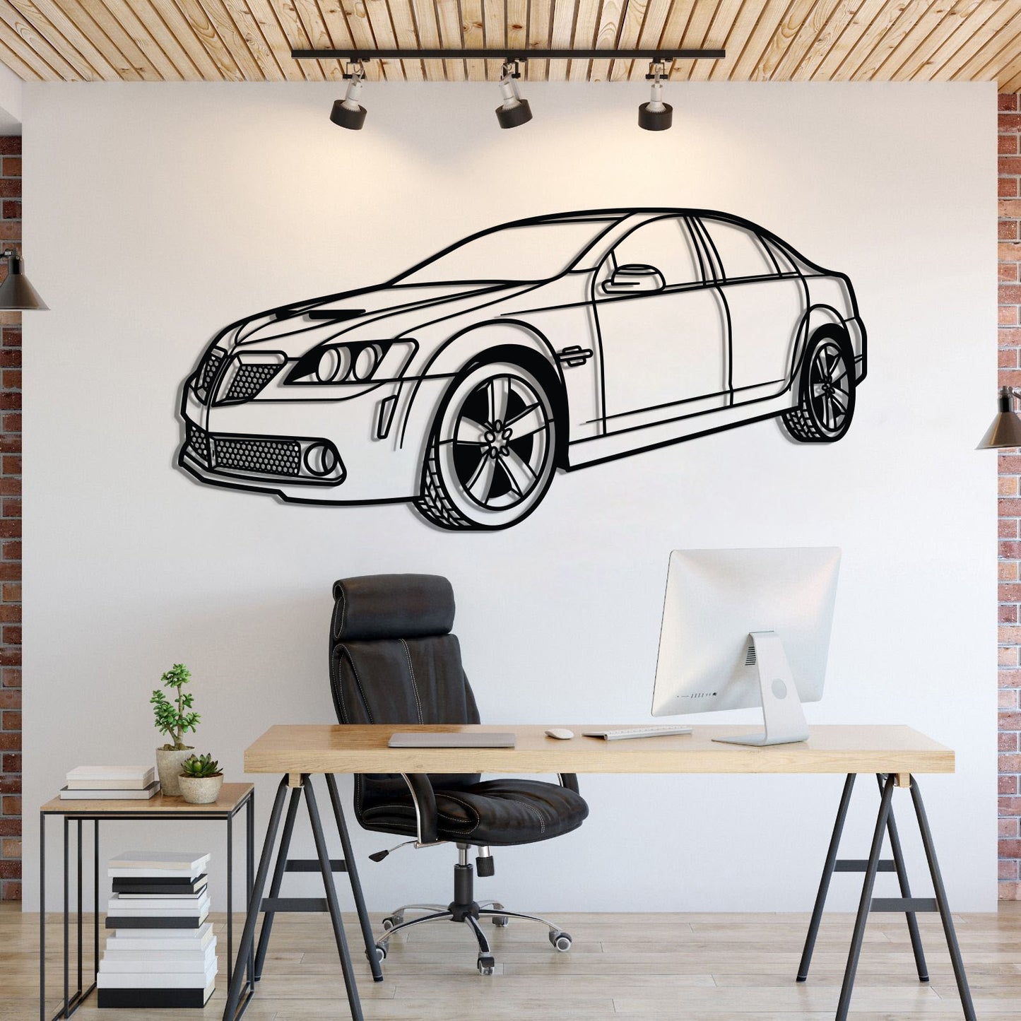 2009 Pontiac G8 perspective metal wall art – laser-cut textured 2 mm steel with matte powder-coat finish