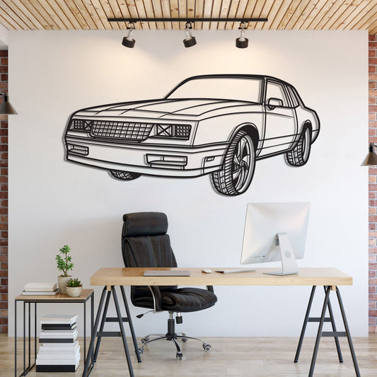 1986 Monte Carlo SS perspective metal wall art – laser-cut 2 mm textured steel with matte powder-coat finish