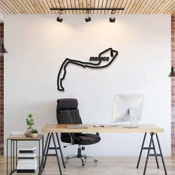 Metal circuit wall art featuring Monaco Formula 1 track enhancing garage décor