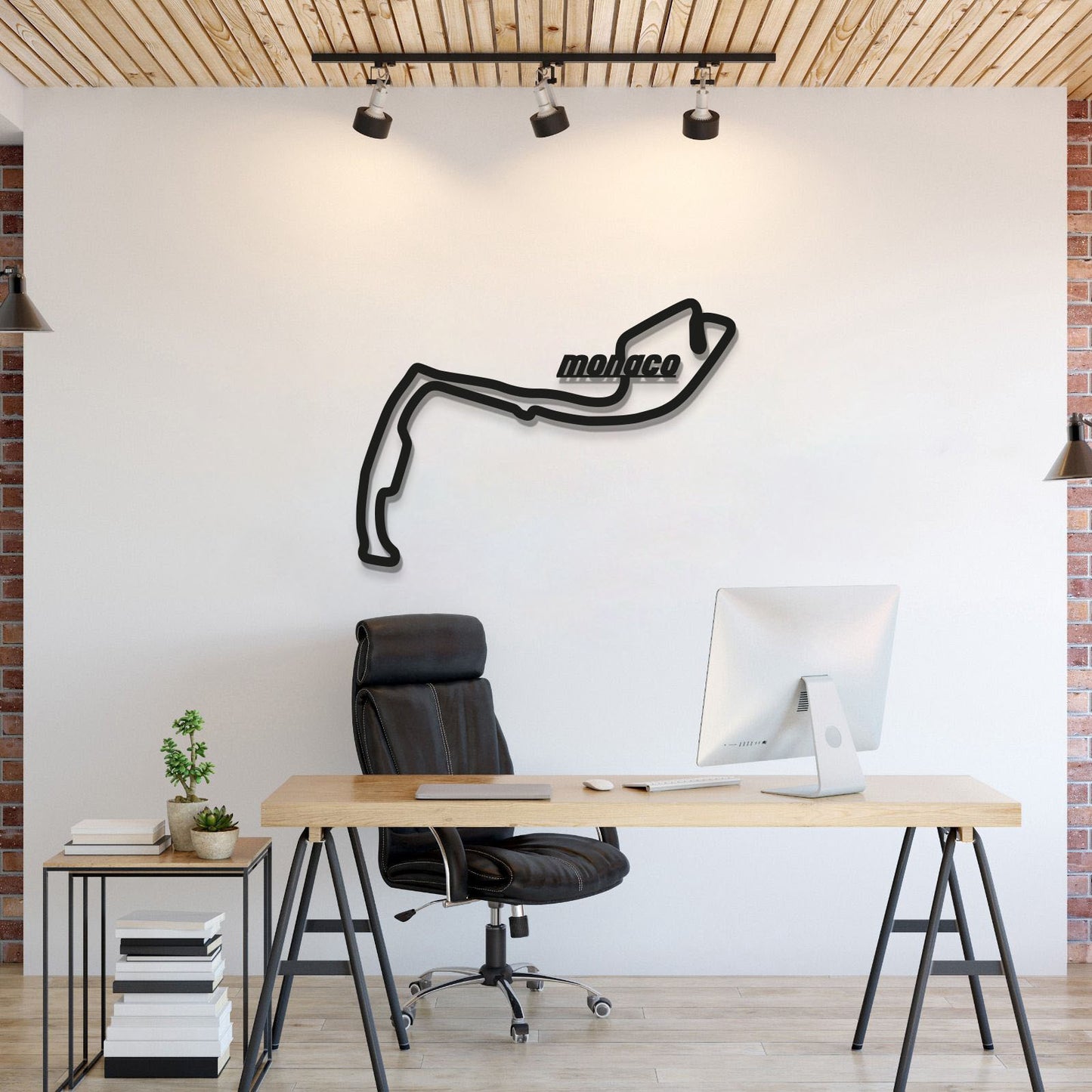 Metal circuit wall art featuring Monaco Formula 1 track enhancing garage décor