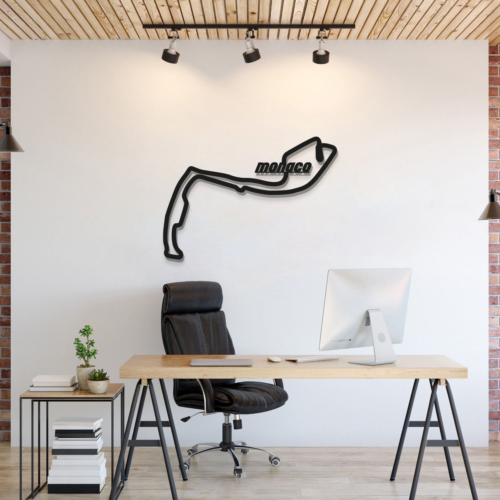 Metal circuit wall art featuring Monaco Formula 1 track enhancing garage décor