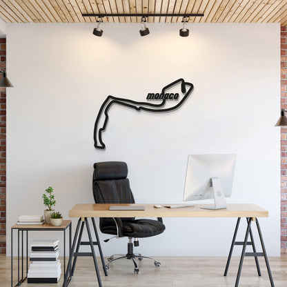 Metal circuit wall art featuring Monaco Formula 1 track enhancing garage décor
