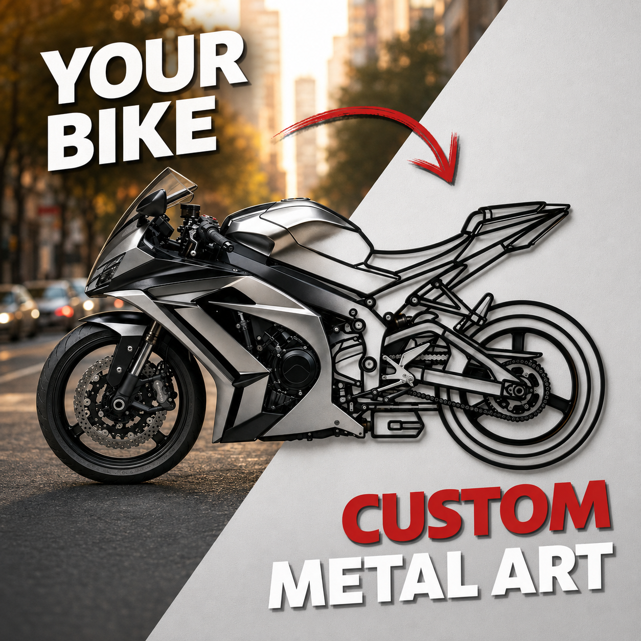 Your Personalized Motorcycle Metal Wall Art - (Side view)