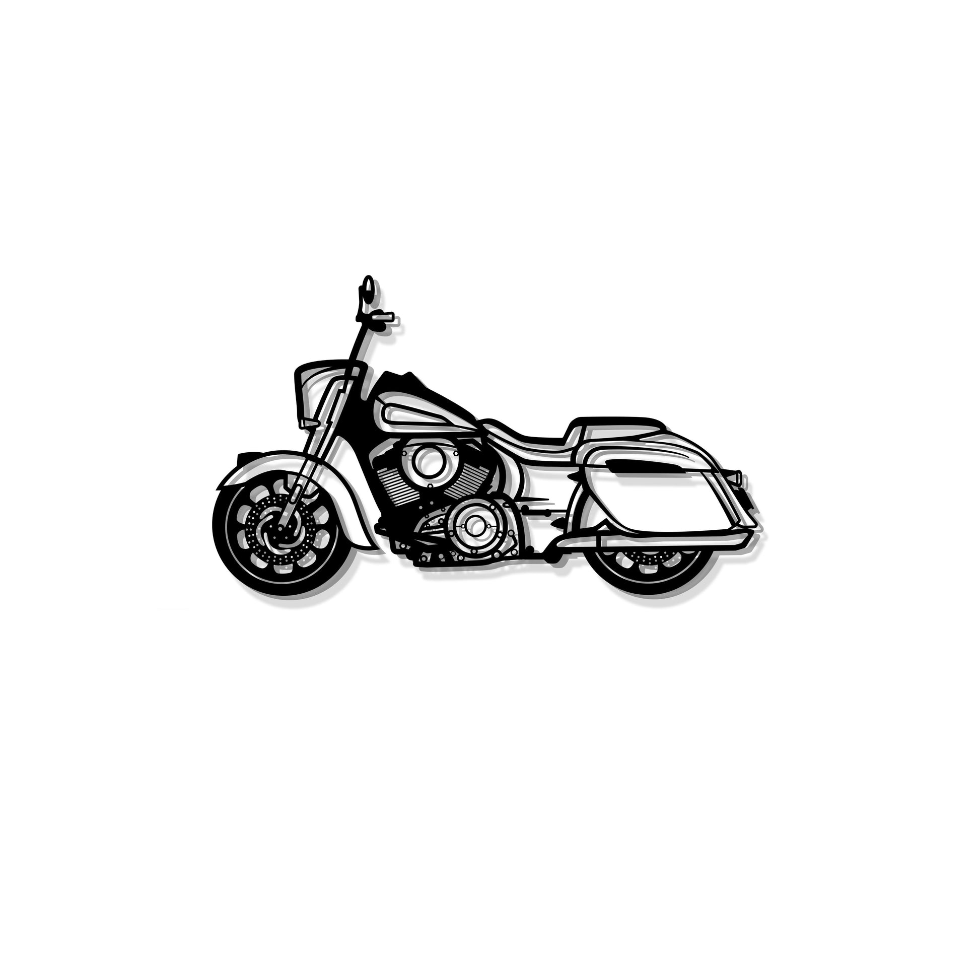 Hallway transformed by Indian Springfield Dark Horse metal piece showcasing timeless ride style