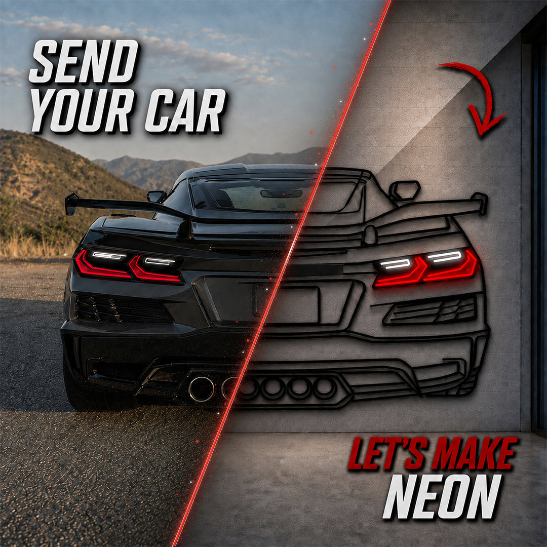 Your Personalized Metal Neon Car Wall Art - (Front and rear views only)