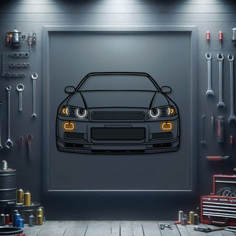 Nissan Skyline GT‑R R34 front view metal neon wall art – laser‑cut steel décor for JDM supercar enthusiasts
