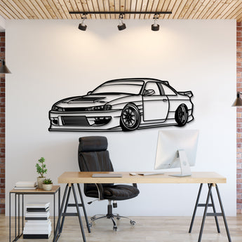 Nissan Silvia S14 Drift (1994) perspective metal wall art – laser‑cut 2 mm textured steel with matte powder‑coat finish