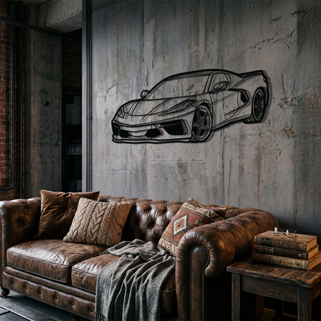 Corvette C8 Perspective Metal Car Wall Art - MT1125