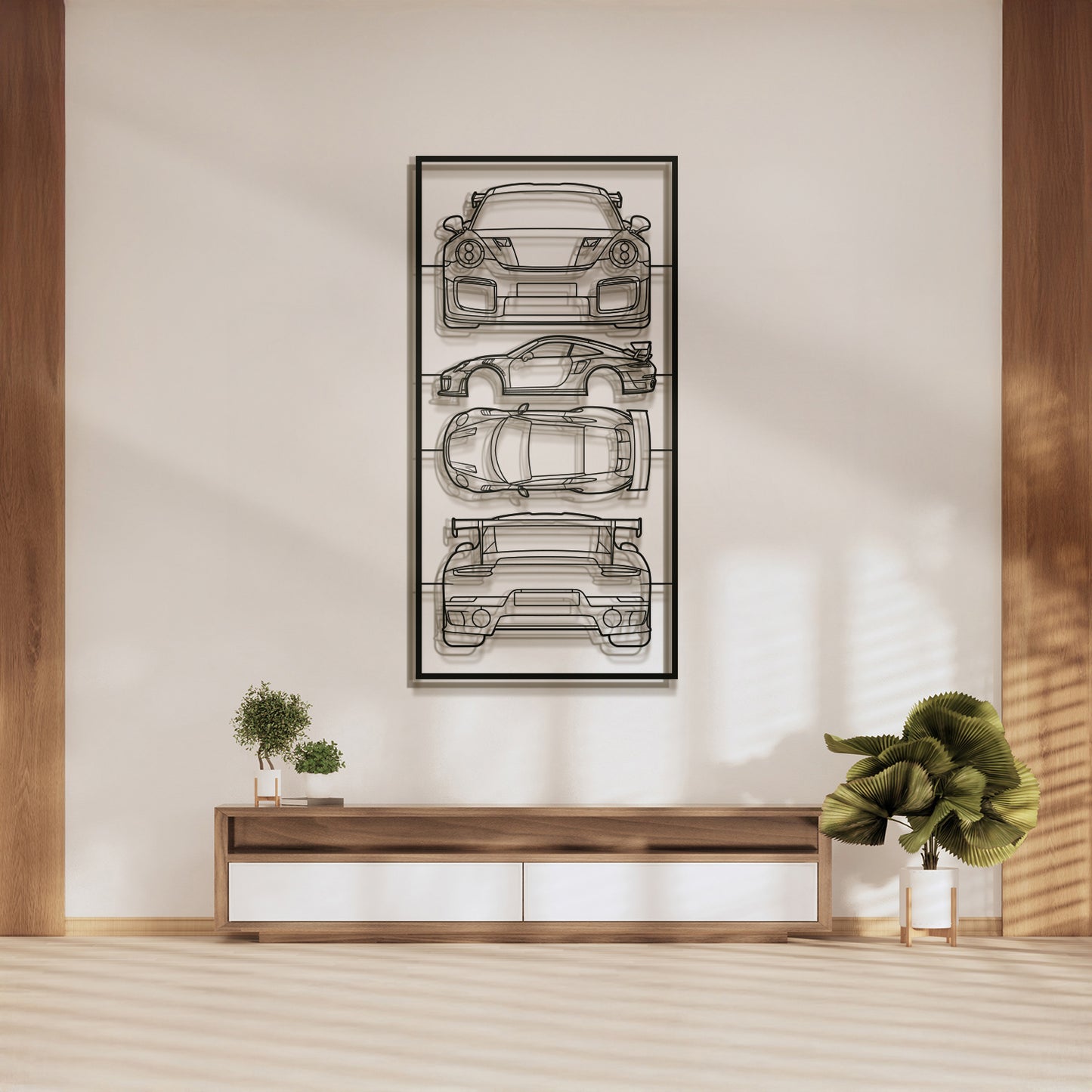 Porsche 911 GT2 RS quad profile metal frame silhouette wall art