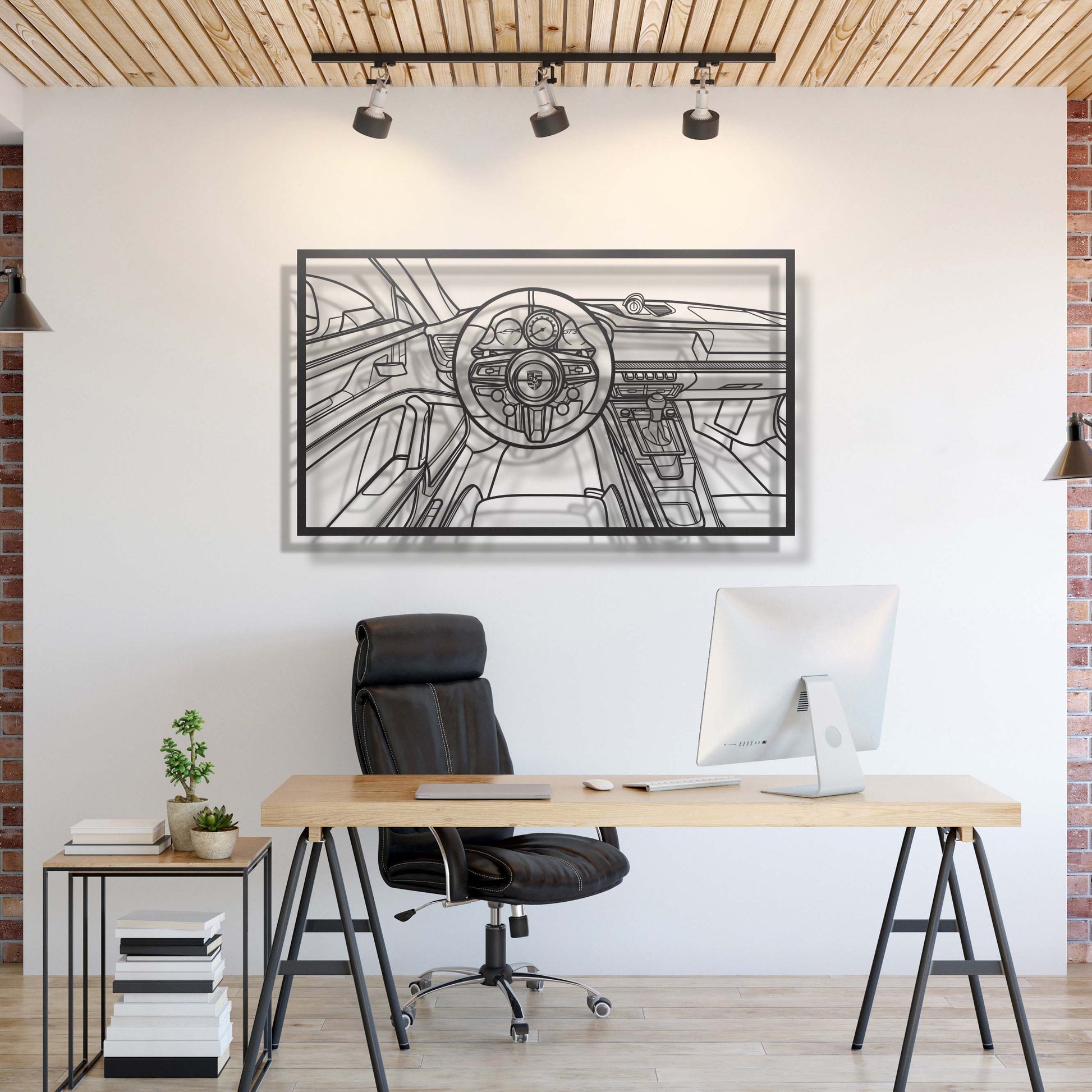 Metal frame wall art showcasing 911 GT3 992 cockpit perspective