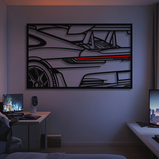 Porsche 911 GT3 RS apex back view metal neon frame wall art