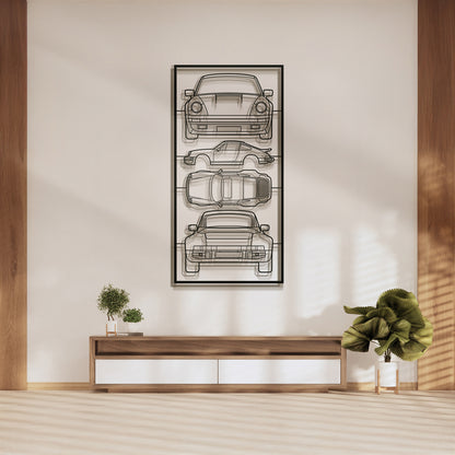 1975 Porsche 911 Turbo (930) quad profile metal frame silhouette wall art