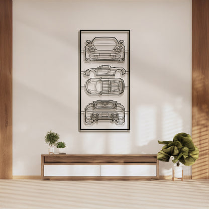 2003 Porsche Carrera GT quad profile metal frame silhouette wall art