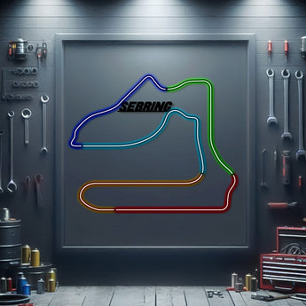 Sebring International Raceway neon track wall art – laser‑cut steel décor for iconic American endurance racing fans