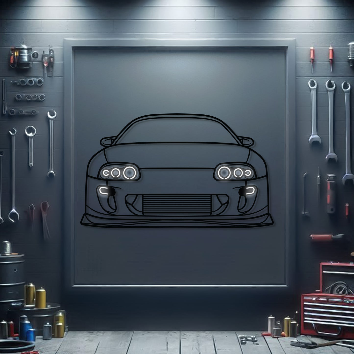 Toyota Supra MK4 (1993–2002) front view metal neon car wall art – laser‑cut steel décor for legendary Japanese performance car fans