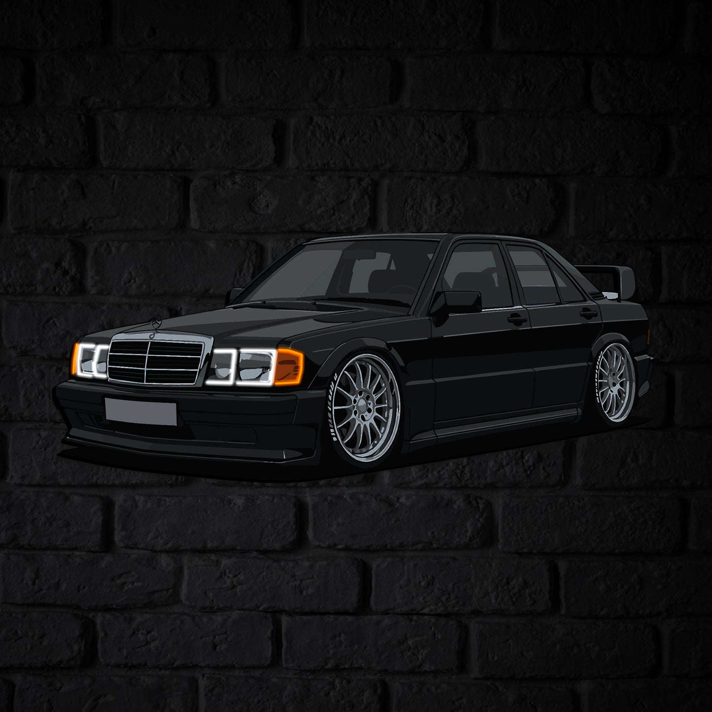 190E Perspective Neon Car Wall Art - UV0001
