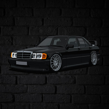 190E Perspective Neon Car Wall Art - UV0001