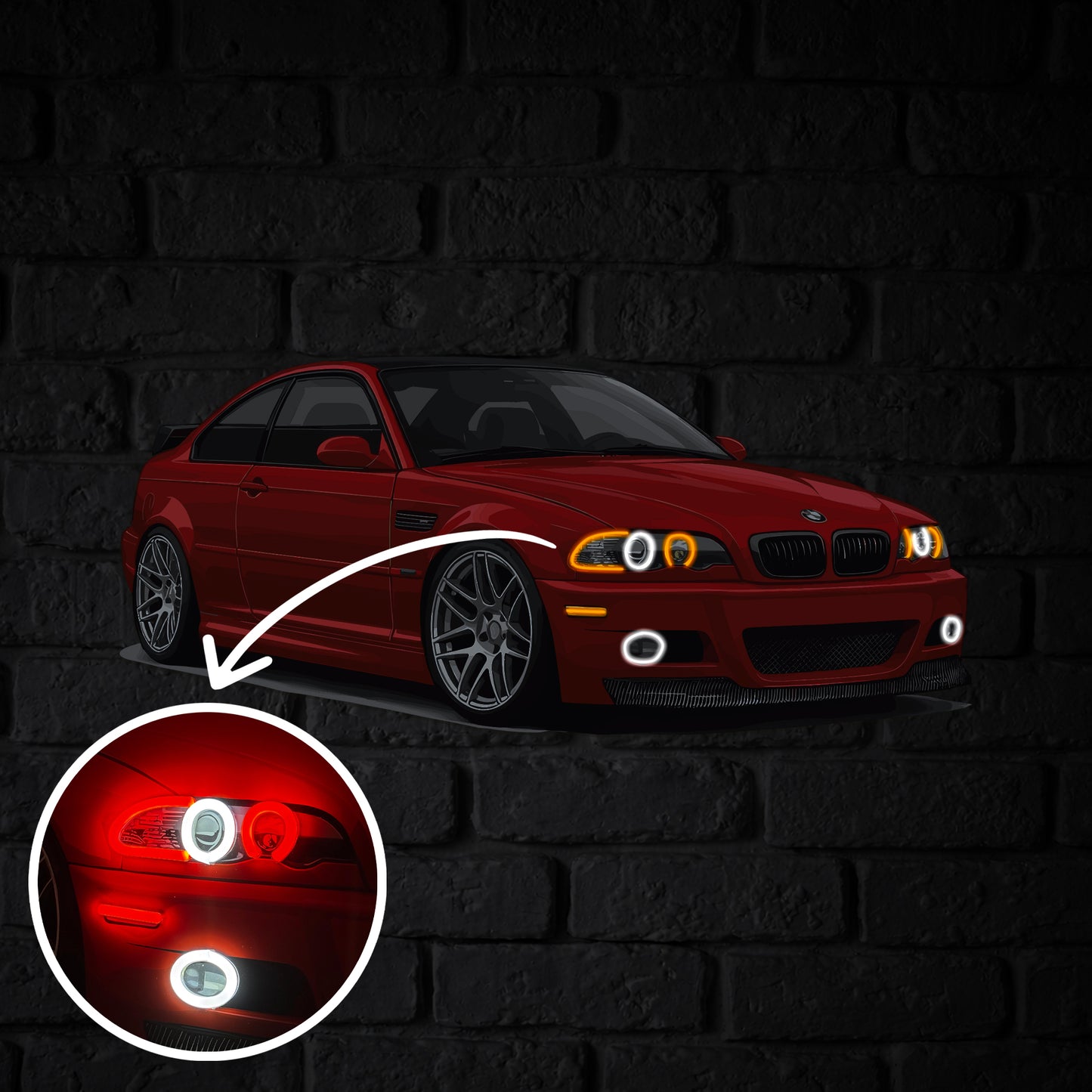 E46 Perspective Neon Car Wall Art - UV0006