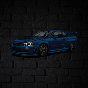 GT-R R-34 Perspective Neon Car Wall Art - UV0009