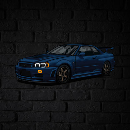 GT-R R-34 Perspective Neon Car Wall Art - UV0009