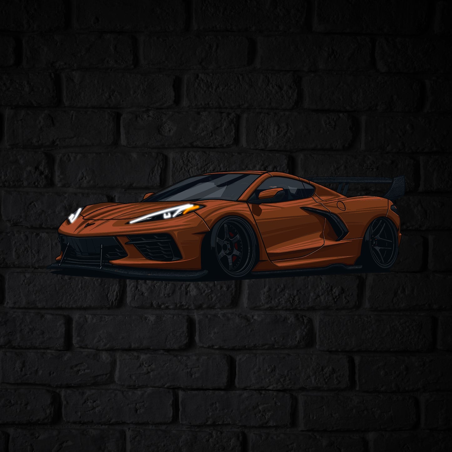 Corvette C8 Perspective Neon Car Wall Art - UV0003