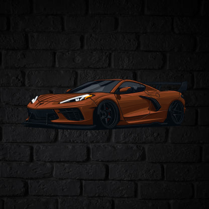 Corvette C8 Perspective Neon Car Wall Art - UV0003