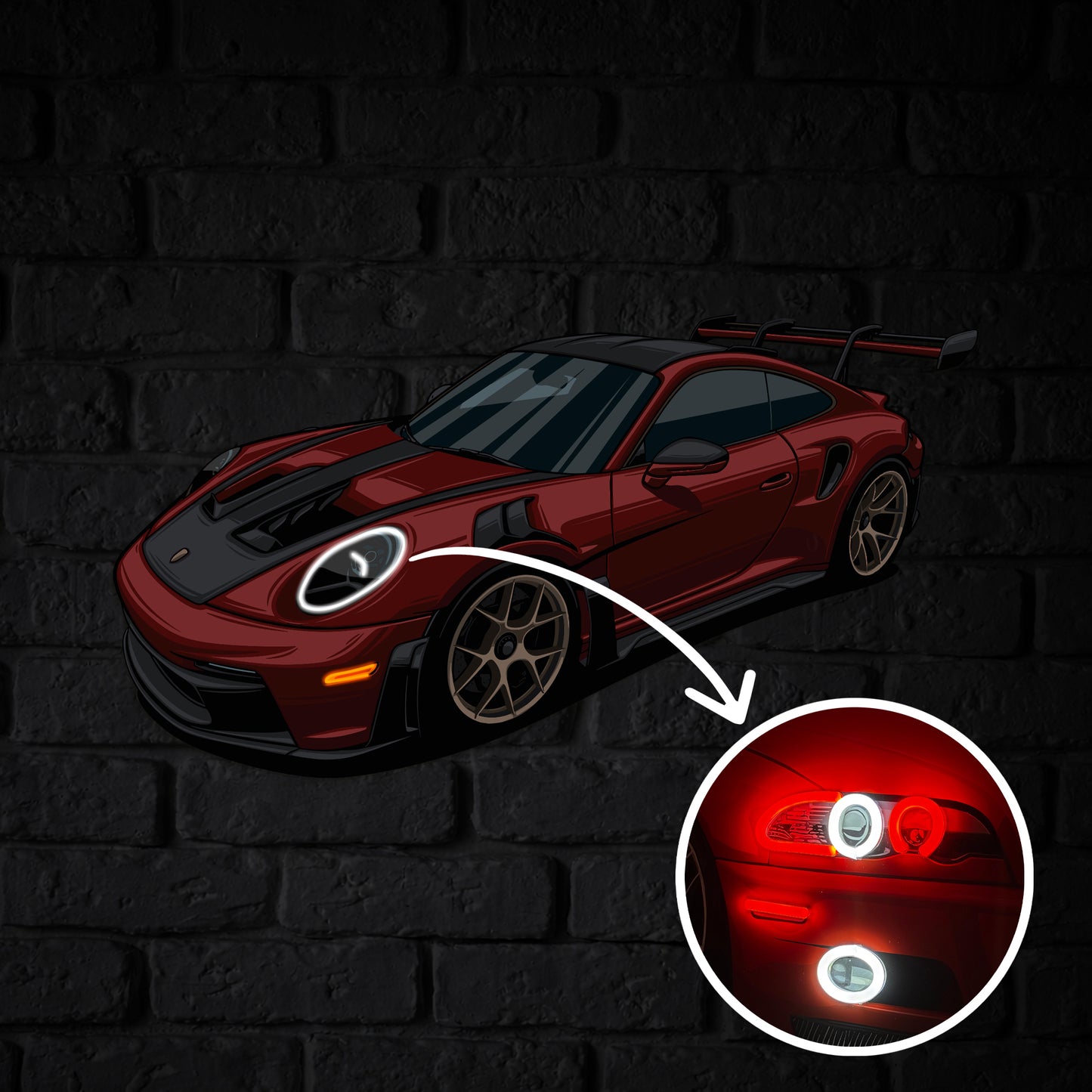GT3 RS Perspektive Neon Auto Wandkunst - UV0007