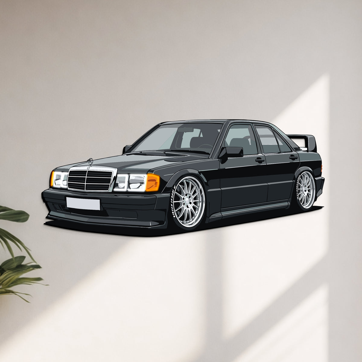 190E Perspective Neon Car Wall Art - UV0001