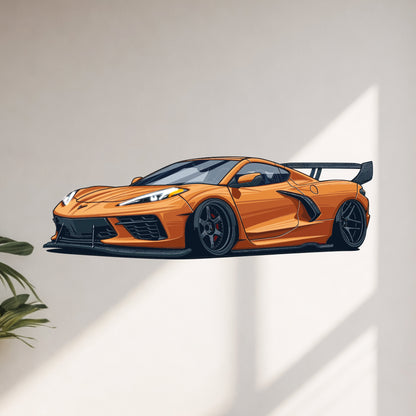 Corvette C8 Perspective Neon Car Wall Art - UV0003