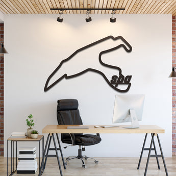 Metal circuit wall art featuring Spa Formula 1 track enhancing garage décor